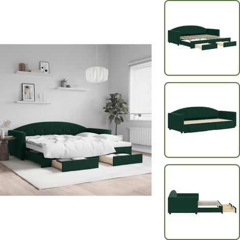 Tagesbett Ausziehbar mit Schubladen Dunkelgrün 90x200 cm Samt - Sofa Bett - Schlafcouch - Gästebett - Tagesbett - Wohnzimmer Möbel (1/5)