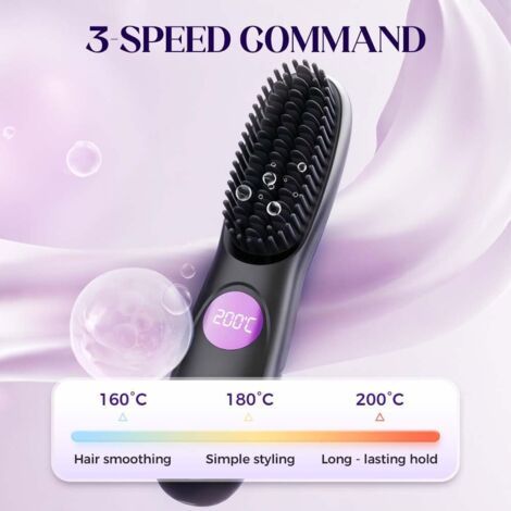Peigne, lisseur multifonctionnel, peigne chauffant portable en céramique pour les voyages, peigne léger sans fil, lisseur à ions (1/3)