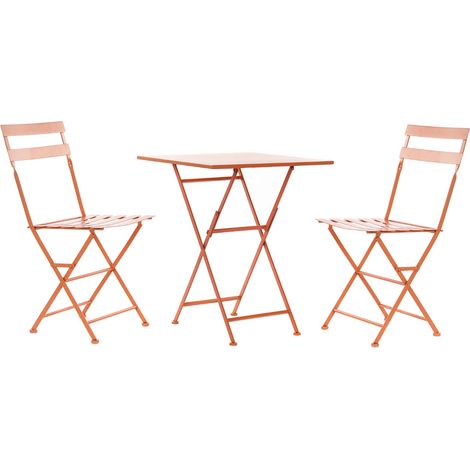 Ensemble de jardin avec table et 2 fauteuils en métal coloris corail -PEGANE- (1/5)