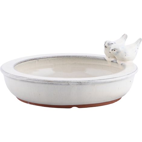 Bain d'oiseau rond en céramique - Blanc - D 26,9 cm - Livraison gratuite (1/5)