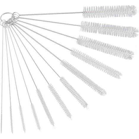 Lot de 12 Brosses de Nettoyage en Nylon – Goupillons pour Tubes, Bouteilles en Verre, Biberons, Bouilloires et Claviers – Blanc (1/5)