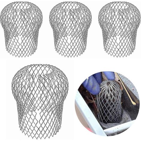 Grille de gouttière, lot de 4, en métal, avec filtre à feuilles, pour descente de gouttière. Couleur : aluminium argenté, dimensions : 15 x 7,5 cm. (1/5)