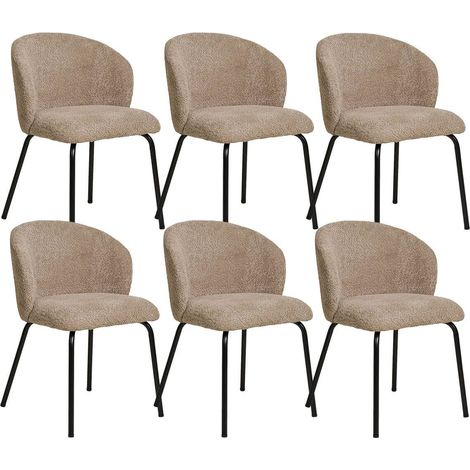 DALIDA - Lot de 6 Chaises Incurvées Tissu Bouclé Beige Pieds Métal Noir (1/5)