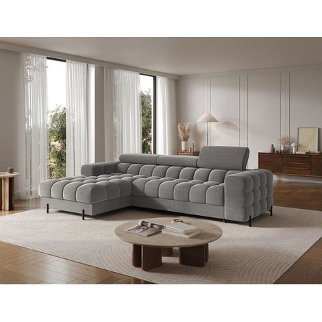 Ecksofa mit Schlaffunktion Sofa FERROL Stoff Paros Grau Ottomane Links (1/5)
