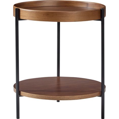 Tavolino da caffè rotondo a 2 livelli in legno e metallo, colore noce, MODENUIT (1/5)