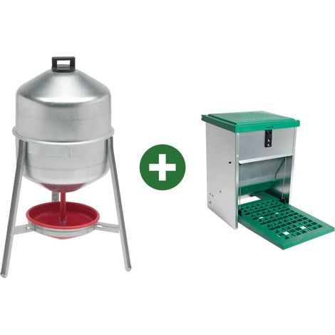 Abreuvoir métal galvanisé 30 L + Mangeoire à trémie anti nuisibles Feedomatic 5kg (1/5)
