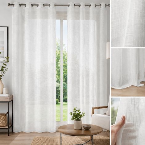 Lot de 2 Voilages à Œillets 140 x 240 cm Effet Lin Tissé HALTONA Blanc