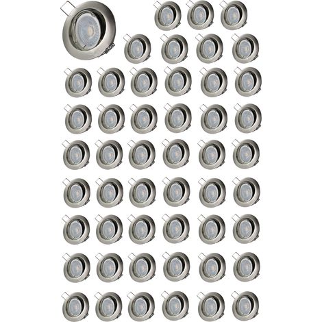 Lampesecoenergie – Lot de 50 spots led orientables en aluminium brossé 230V 7W – Blanc chaud 2700K – Angle de diffusion 38° – Pour encastrement plafond (1/6)