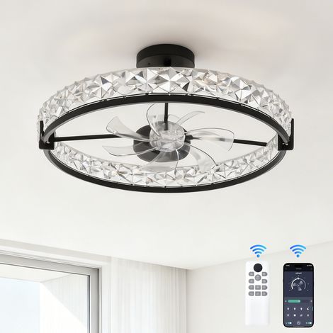 Ventilador de techo moderno 20" con LED regulable – 6 velocidades – Temperatura de color ajustable – Mando a distancia – Negro