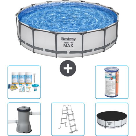 Piscine Bestway ronde Steel Pro MAX - 457 x 107 cm - Grise - Comprend des Accessoires CB29 (1/3)