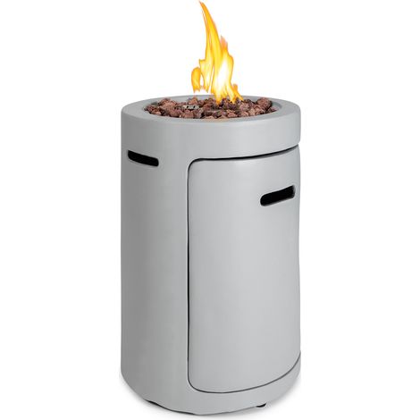Blumfeldt Crete Gas-Feuerstelle, 13 kW Wärmeleistung, Flüssiggas, Edelstahl, 360° FireView, inkl. Regencover, Gasdruck: max. 50 mbar, zweistufiger Drehregler, hellgrau