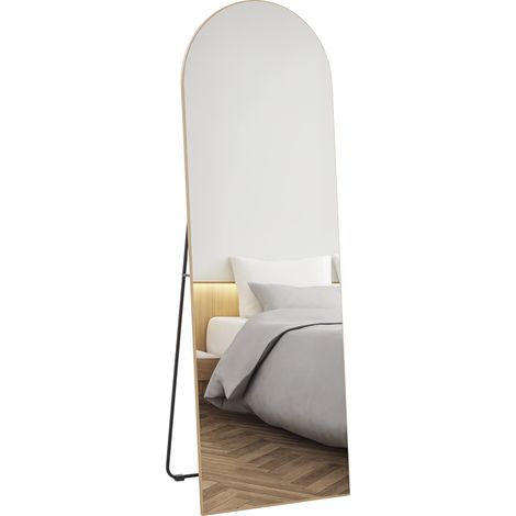 HOMCOM Floor Mirror Wall Mount Leaning Standing Mirror 50 x 150cm Gold Tone (1/5)
