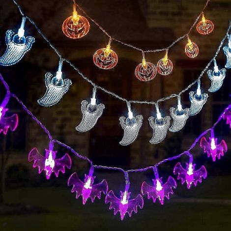 Décorations d'Halloween 2025 : Guirlandes lumineuses décoratives, 3 guirlandes à piles. (1/5)