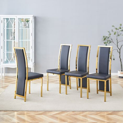 Set 4 sedie sala da pranzo PU e metallo nero oro OKMYHOME (1/5)