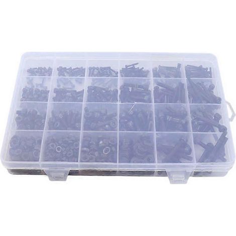 Kit de réparation comprenant 1203 vis à bois, boulons hexagonaux, écrous, rondelles plates et clés. Assortiment de fixations avec poignée. (1/5)
