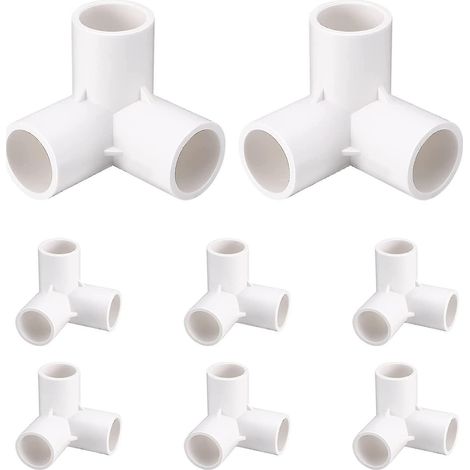 Raccord coudé 3 voies en PVC, 20 mm, qualité mobilier, pour tuyaux d'eau, sortie en T, idéal pour étagères et supports de jardin en PVC (blanc, lot de 8).