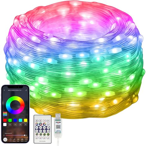 Bande LED de Noël intelligente RVB 15 m avec télécommande, guirlande lumineuse colorée, étanchéité IP65, synchronisation musicale, pour intérieur et e (1/5)
