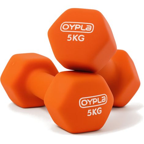 Oypla Pair of 5kg Hex Anti Roll Neoprene Non Slip Hand Dumbbells Workout Weights (1/5)