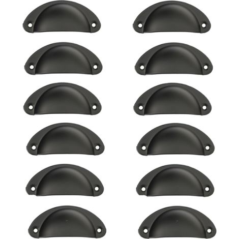 Poignées Semi-Circulaires Lisses Fer Noir – Style Rétro – Lot 12 – Pour Meubles, Tiroirs, Armoires – Forme Coquillage (1/5)
