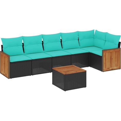 Maison Exclusive - 7-teiliges Gartensofa-Set mit Kissen, schwarze