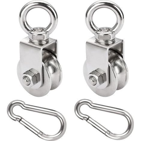 Paquete de 2 poleas de 48 mm con rodamiento de bolas, polea de soporte de 500 kg, cable de acero, polea de acero inoxidable para cables, marco de cable, fitness (1/5)