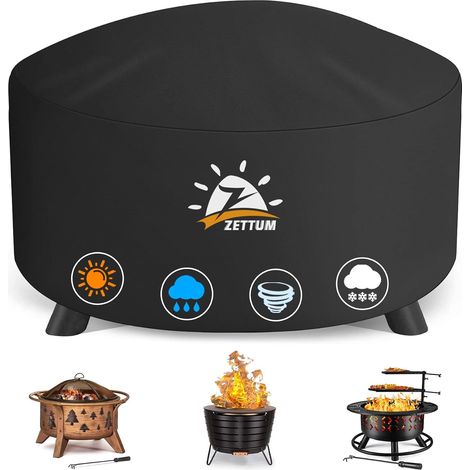 Housse de Protection pour brasero de Exterieur 100 cm, Couverture Ronde imperméable pour brasero, Bâche de brasero, Tissu Oxford 600D, revêtement PU, Robuste et étanche, diamètre: 101 x 50 cm (1/5)