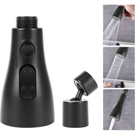 (Black) Kitchen tap spout, 360° rotating tap extension, shower tap aerator with 3 modes, tap spout, pull-out adjustment. (1/5)