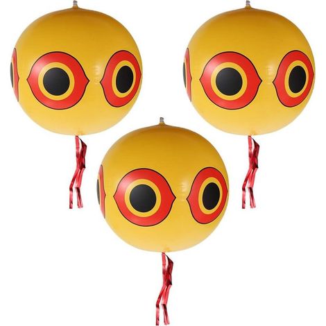 QAZQA 3Pcs Répulsif Oiseaux Ballon Ø34cm, Ballons repulsif Anti-Oiseaux, Ballon effaroucheur d'oiseaux avec Yeux gonflables, Ruban, Corde et Autocollant Argenté (Jaune)
