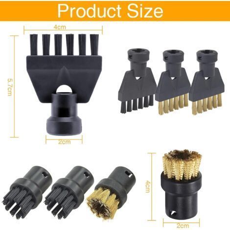 Lot de 8 accessoires pour nettoyeur vapeur Kärcher SC1, SC2, SC3, SC4, SC5, nettoyeur vapeur à main, brosse de nettoyage puissante, brosse ronde, grande buse d'embout, buses d'alimentation, pour (1/4)