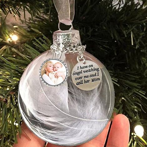 Ornement De Noël - Boule À Photo Avec Ailes D'ange - Décoration Mémoriale Pour Arbre De Noël - 1 Pièce (1/5)