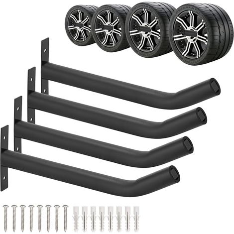 4 Pack Wall Mounted Tire Hooks Garage Storage System Heavy Duty Steel Tire Rack for Car SUV Motorcycle Ladders and Chairs (4.5" x 12.2") (1/5)
