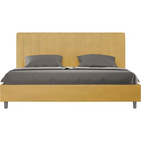 Letto matrimoniale king size senza rete imbottito 180x190 microfibra ocra Agueda