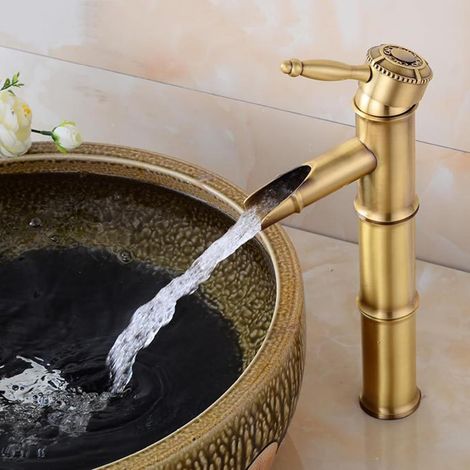 Mitigeur cascade de salle de bain, doré, surélevé, monotrou (1/5)