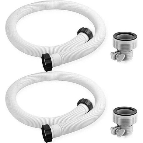 Lot de 2 tuyaux de piscine 38 mm, pour piscines hors-sol, 150 cm, avec 2 adaptateurs de tuyau de type B, tuyau de rechange pour piscine Intex, pompe à filtre (1/4)