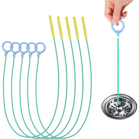 Juego de 5 serpientes desatascadoras de 130 cm, flexibles para fregaderos y duchas, reutilizables y resistentes a roturas, para eliminar obstrucciones de cabello y residuos.
