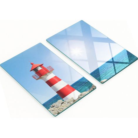 Tablas de cortar decorativas de vidrio templado con dise帽o de faro, 2x30x52 cm