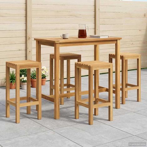 vidaXL Set Bar da Esterno 5 pcs Non trattato Legno di teak solido (1/5)