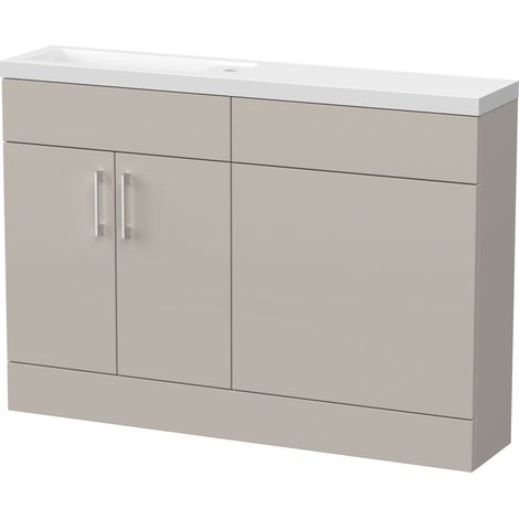 Wichnor Floor Standing Compact 2 Door Combination Vanity Basin WC Unit with Polymarble Basin, 1200mm, Pebble Grey