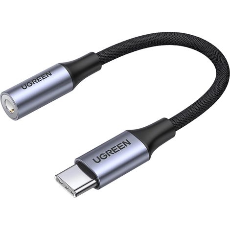 Adaptateur Ugreen AV161 pour casque audio : mini-jack 3,5 mm (femelle) / USB-C (mâle), 10 cm – Gris