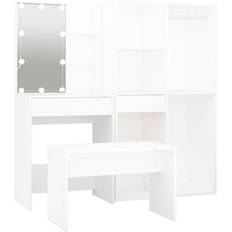 Ensemble de coiffeuse avec LED Blanc Bois d'ingénierie