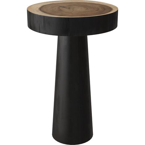 Mesa auxiliar redonda negra en madera de suar D35cm - Janah