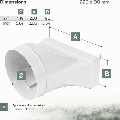 Vent Systems 220x90mm on Ø150mm rectangular pipe connector for round tube connection. Ventilation system, heating, cooling (1/3)