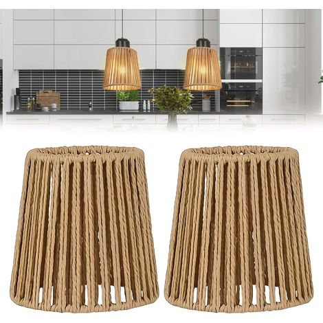 Lot de 2 abat-jours bohème en rotin : diamètre 14,5 cm, hauteur 14 cm, pour lampe de table, lampadaire, plafonnier, lampe de miroir, abat-jour de rechange en papier, pour salon, chambre à coucher (1/5)