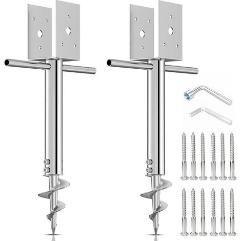 Lot de 2 piquets d'ancrage en acier inoxydable 304 sans creuser 10,2 x 10,2 cm (8,9 x 8,9 cm) – Support de poteau amovible pour boîte aux lettres, panneaux de signalisation routière et clôture (1/5)