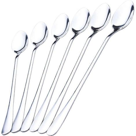 6pcs Long Handle Stainless Steel Tea Coffee Spoons Ice Cream Cutlery-- (1/5)