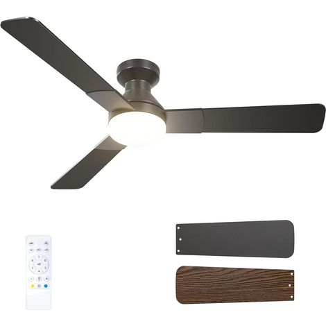 Ceiling Fan with Light 52 in Double Sided Black  3 Blades Double Sided LED Silent Motor DC Timer 3 Temperatures 6 Speeds Reversible Summer Winter Living Room Bedroom (1/5)