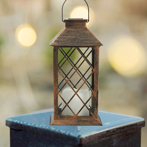 Lanterne LED classique solaire à effet bougie scintillante avec minuterie, décoration extérieure pour jardin ou terrasse, sans flamme. (1/5)