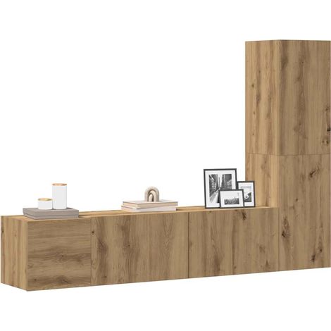 Muebles de TV de pared 3 uds madera ingeniería roble artesanal vidaXL (1/5)
