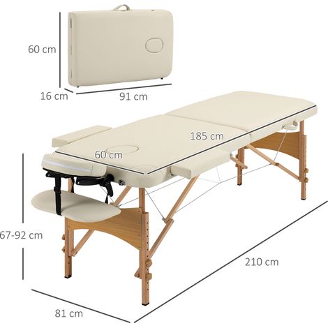 Table de massage, canapé de massage pliable, banc de massage réglable en hauteur pour spa, salon, similicuir, bois, blanc crème (1/5)