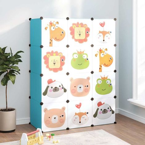 Armoire de rangement pour enfants-Meuble de stockage avec 12 cubes Bleu PP 520967 (1/5)